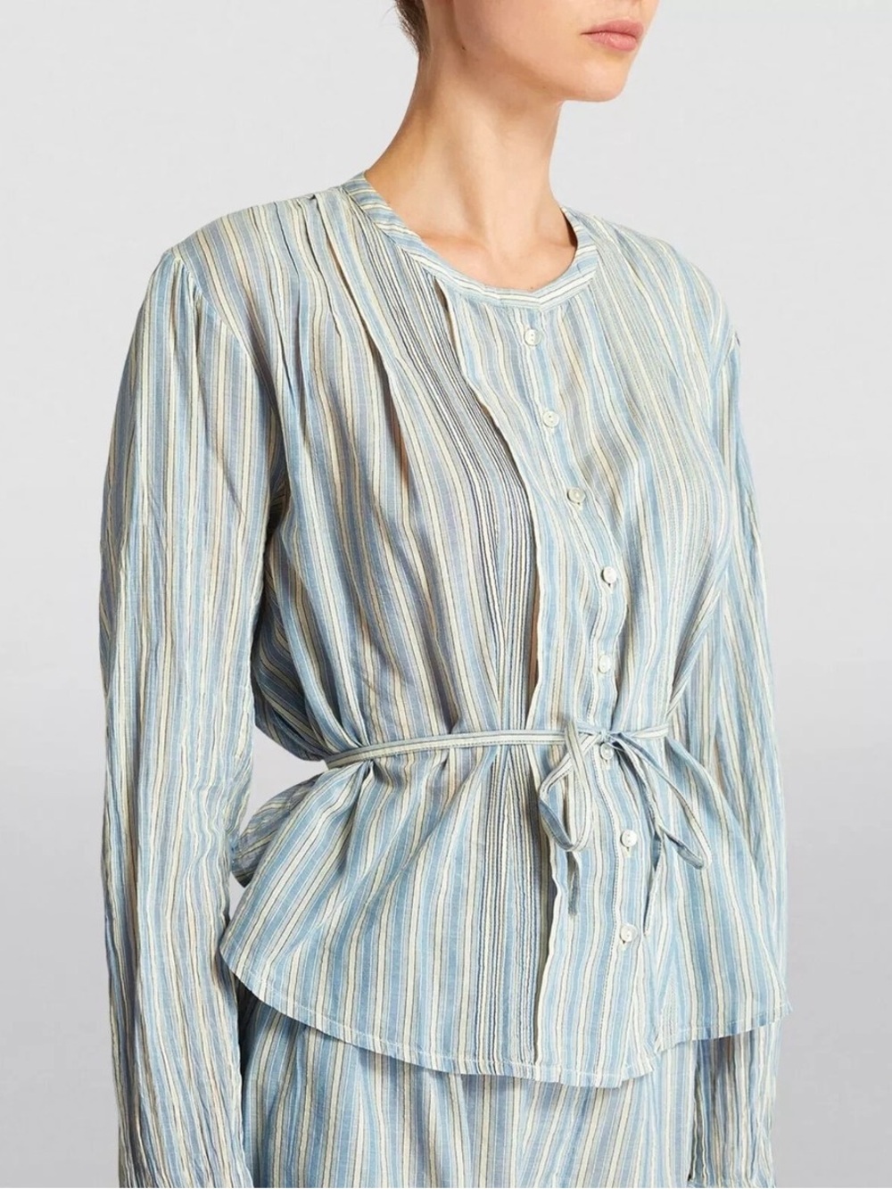 Doen Lillie Blouse in Soft Blue and Cream size Small